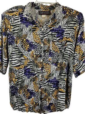 Tarazzia Women's LG VTG Leopard Zebra Bold Wild Jungle Print Boxy Streetwear Top